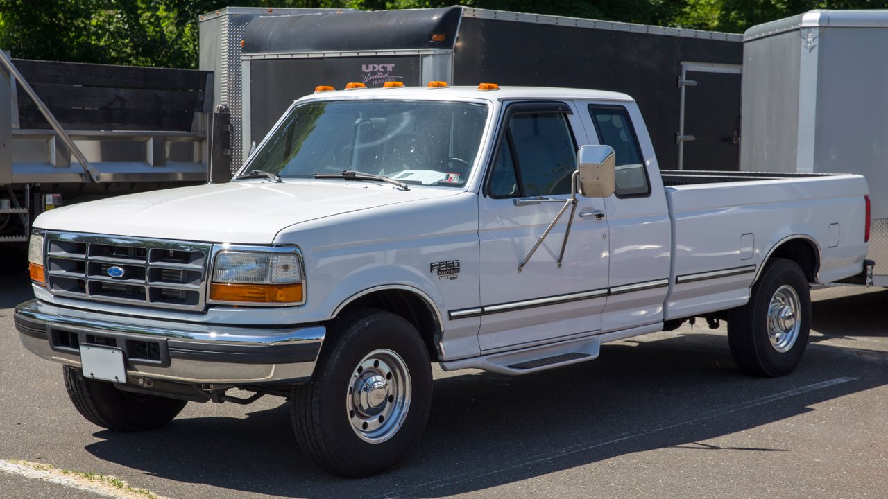 White 1997 Ford F-250 Heavy Duty SuperCab with a 7.3-liter Power Stroke diesel