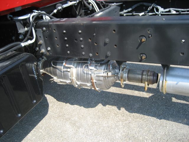 Cordierite diesel particulate filter mounted on a 2008 GM C7500 diesel truck