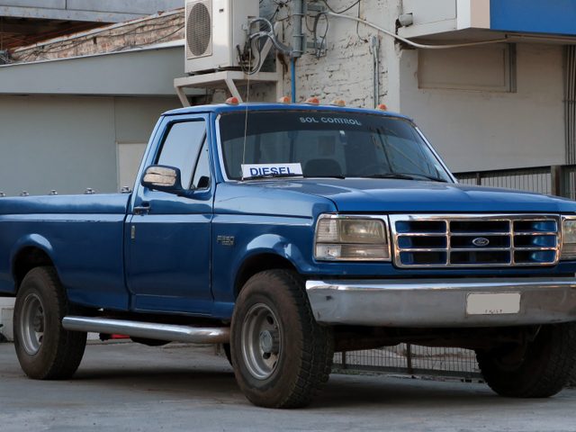 Blue 1996 Ford F-250 equipped with a 7.3-liter diesel