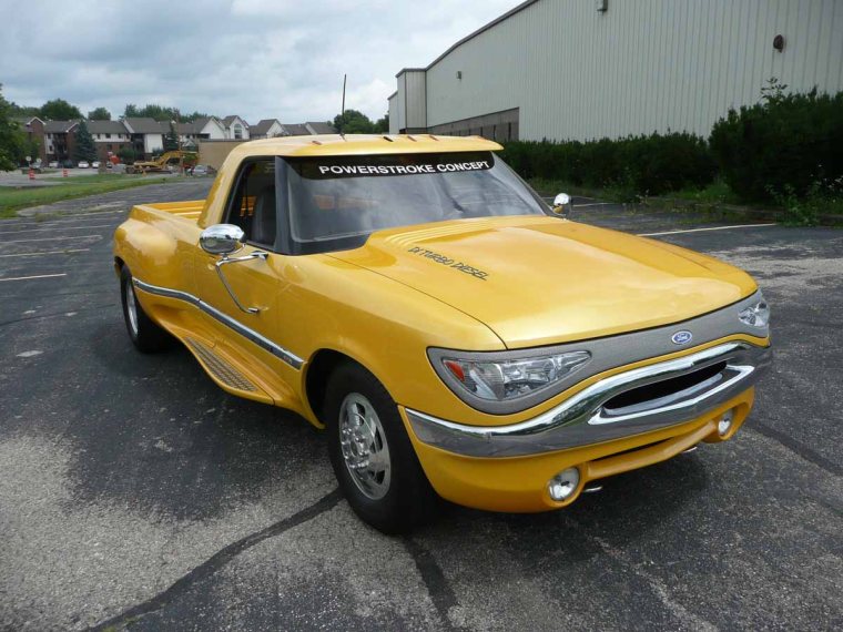 Passenger-side front view of the yellow 1994 Ford Power Stroke Concept Truck