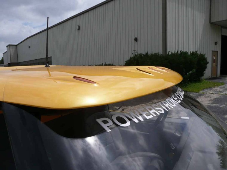 Close-up of the Power Stroke Concept windshield graphic and roof visor